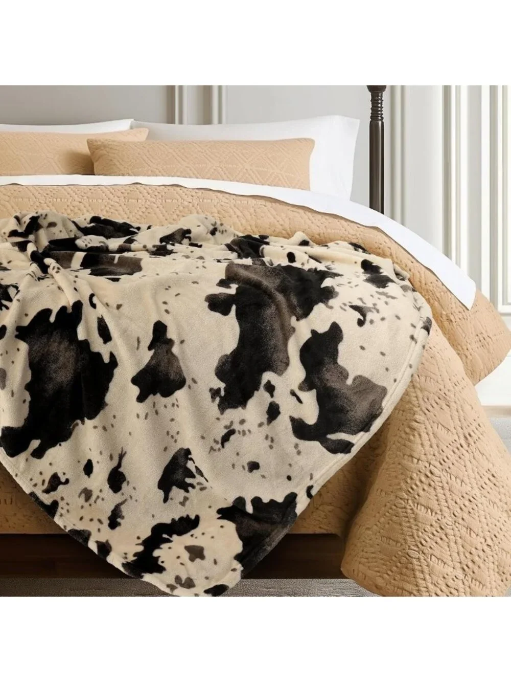 Cozy Cow Print Flannel Throw Blanket - Ultra Soft Lightweight Fleece, 50x60